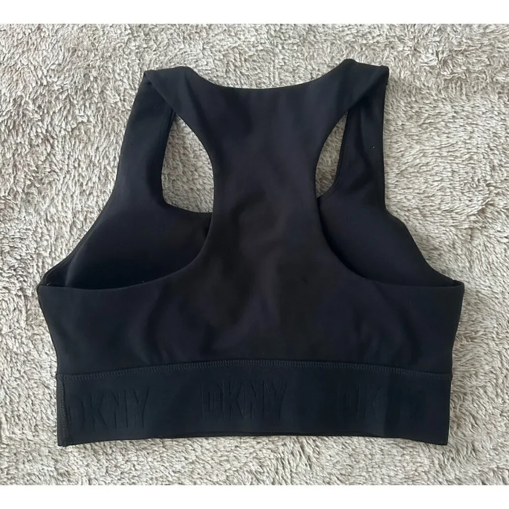 DKNY Sport Balance Compression Logo Racerback Sports Bra Women's Black New